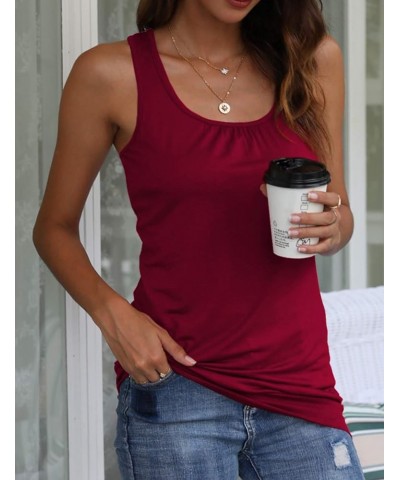 Round Neck Workout Tank Tops for Women Casual Sleeveless Shirts Loose Fit Wine Red $8.24 Tanks