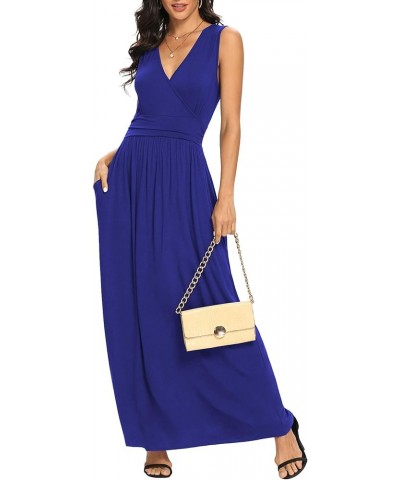 Women Sleeveless Deep V Neck Loose Plain Long Maxi Casual Dress 01 Royal Blue $20.50 Dresses