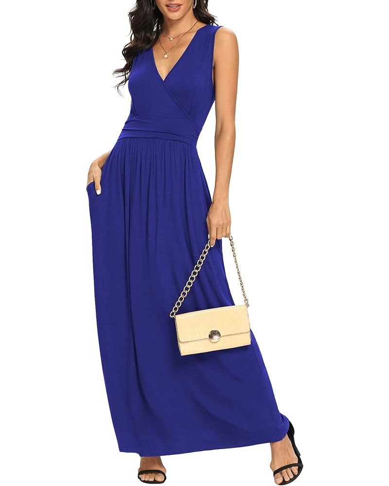 Women Sleeveless Deep V Neck Loose Plain Long Maxi Casual Dress 01 Royal Blue $20.50 Dresses