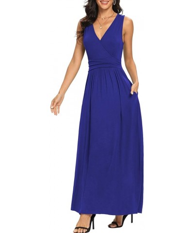 Women Sleeveless Deep V Neck Loose Plain Long Maxi Casual Dress 01 Royal Blue $20.50 Dresses