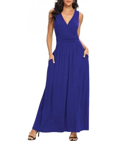 Women Sleeveless Deep V Neck Loose Plain Long Maxi Casual Dress 01 Royal Blue $20.50 Dresses