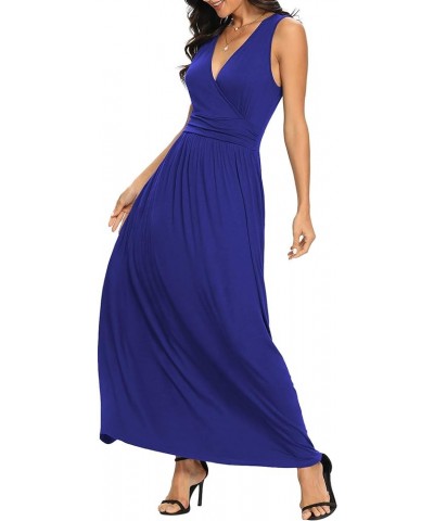 Women Sleeveless Deep V Neck Loose Plain Long Maxi Casual Dress 01 Royal Blue $20.50 Dresses