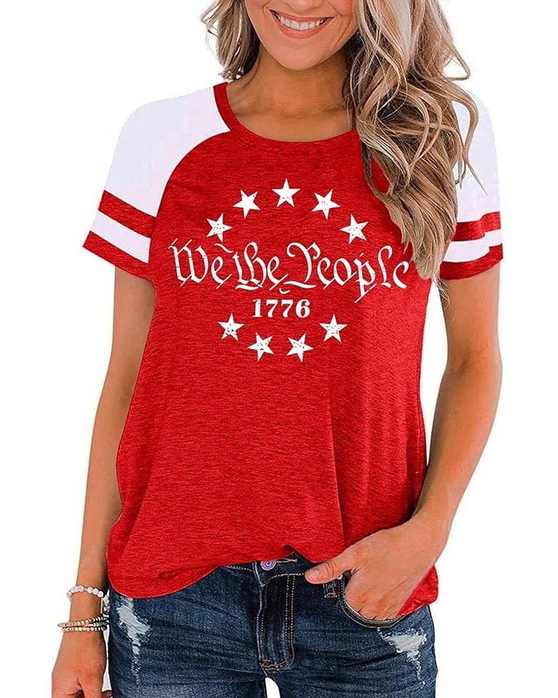 American Flag Shirt Women 4th of July Shirts USA Flag Graphic Patriotic Tshirt Raglan Color Block Tops B-red4 $8.24 Blouses