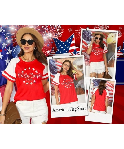 American Flag Shirt Women 4th of July Shirts USA Flag Graphic Patriotic Tshirt Raglan Color Block Tops B-red4 $8.24 Blouses