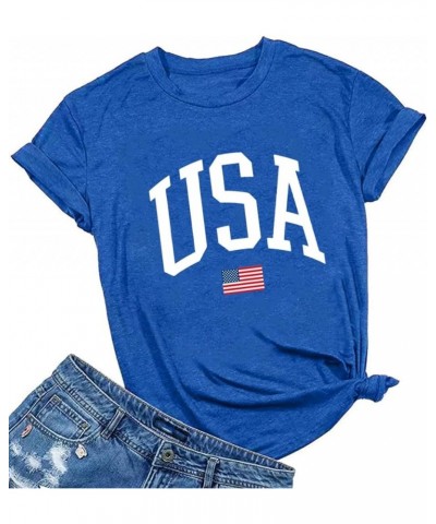 Women American Flag Shirts USA Flag Stars Stripes Graphic Blouse Patriotic Shirt 4th of July T Shirt Summer Tops Tee Blue01 $...