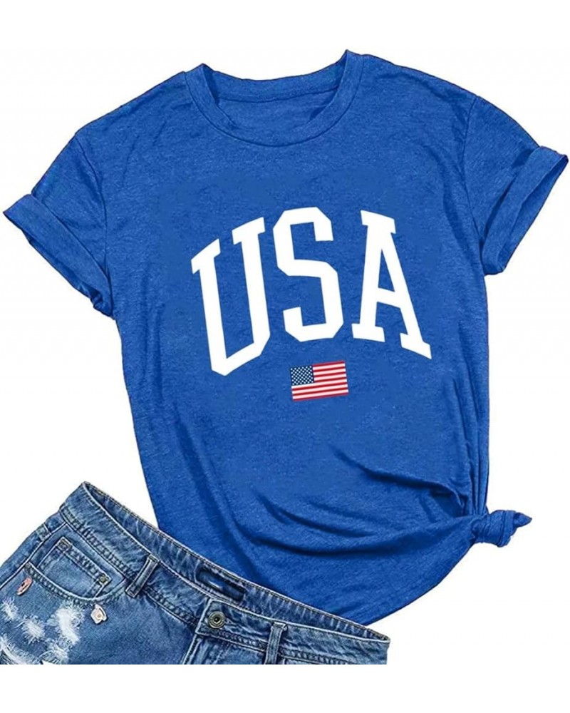 Women American Flag Shirts USA Flag Stars Stripes Graphic Blouse Patriotic Shirt 4th of July T Shirt Summer Tops Tee Blue01 $...