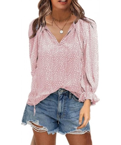Women's Long Sleeve V Neck Cute Floral Chiffon Shirt Flowy Tunic Tops Summer Loose T-Shirt Pink $15.63 Tops