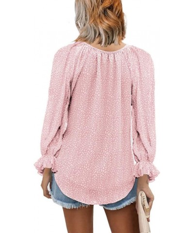 Women's Long Sleeve V Neck Cute Floral Chiffon Shirt Flowy Tunic Tops Summer Loose T-Shirt Pink $15.63 Tops