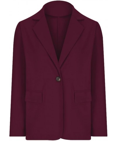 Women's Blazer Suit Jacket Single Button Work Office Blazer Jackets Burgundy $20.63 Blazers