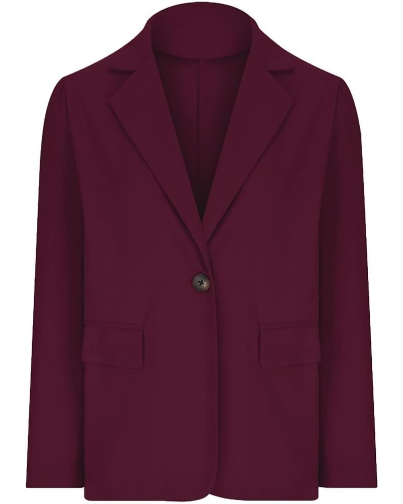 Women's Blazer Suit Jacket Single Button Work Office Blazer Jackets Burgundy $20.63 Blazers