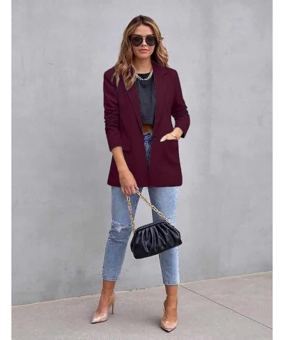 Women's Blazer Suit Jacket Single Button Work Office Blazer Jackets Burgundy $20.63 Blazers