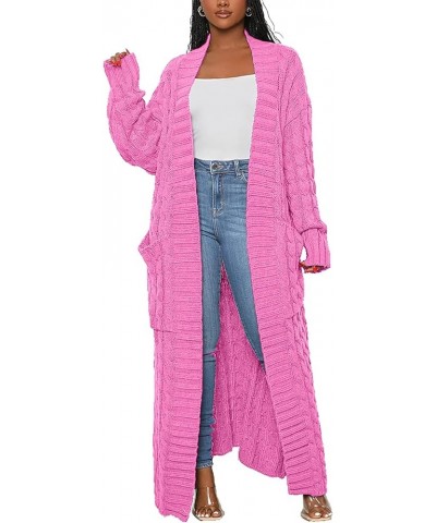 Women Long Sleeve Open Front Knit Long Cardigan Casual Knitted Maxi Sweater Coat Outwear with Pockets 01 Pink $20.39 Sweaters