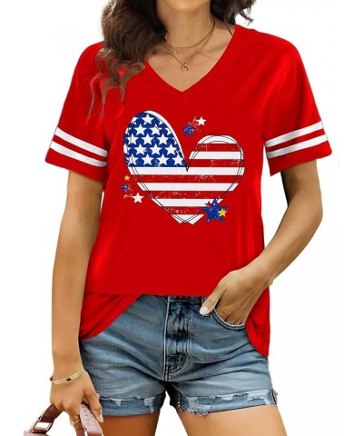 American Flag Shirts Women Patriotic Shirt 4th of July Tee Tops V-Neck Short Sleeve Summer T-Shirt Red3 $8.84 T-Shirts