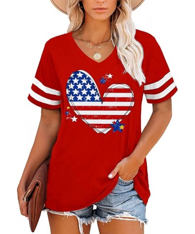 American Flag Shirts Women Patriotic Shirt 4th of July Tee Tops V-Neck Short Sleeve Summer T-Shirt Red3 $8.84 T-Shirts