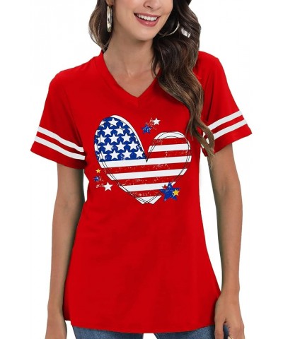 American Flag Shirts Women Patriotic Shirt 4th of July Tee Tops V-Neck Short Sleeve Summer T-Shirt Red3 $8.84 T-Shirts