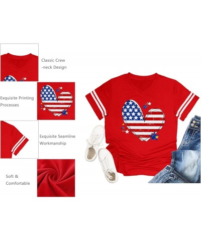 American Flag Shirts Women Patriotic Shirt 4th of July Tee Tops V-Neck Short Sleeve Summer T-Shirt Red3 $8.84 T-Shirts