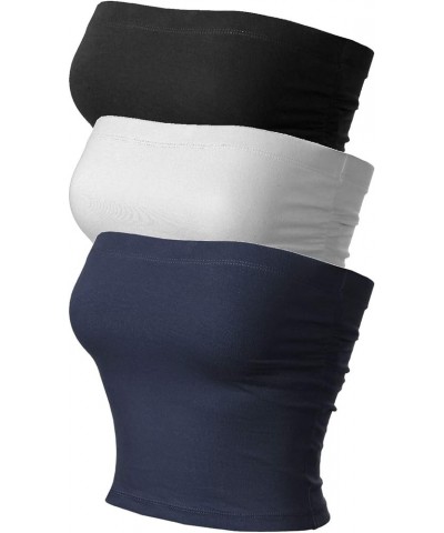 Women's Basic Casual Ruched Side Stretchy Tube Tops 3pack - Black/White/Navy (Ruched Side) $14.26 Activewear