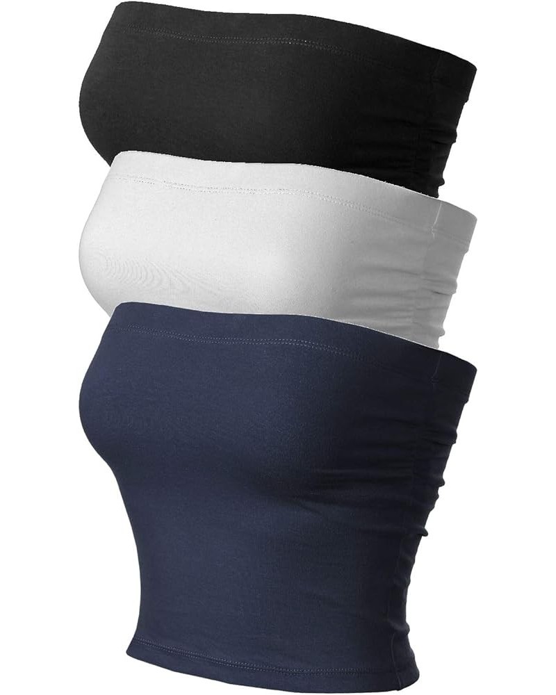 Women's Basic Casual Ruched Side Stretchy Tube Tops 3pack - Black/White/Navy (Ruched Side) $14.26 Activewear