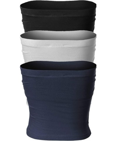 Women's Basic Casual Ruched Side Stretchy Tube Tops 3pack - Black/White/Navy (Ruched Side) $14.26 Activewear