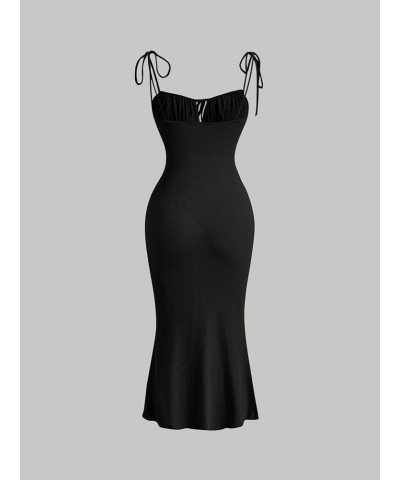 Women's Ruched Knot Front Tie Shoulder Sleeveless Fishtail Bodycon Cami Dress Black $20.39 Dresses