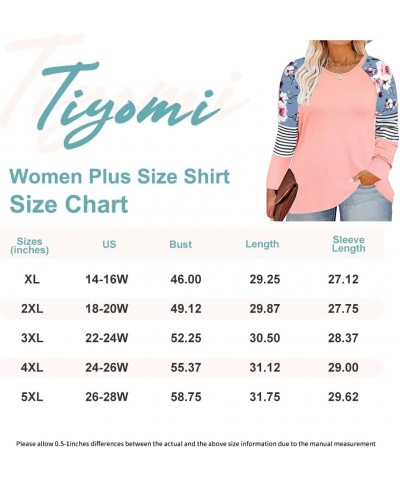 Plus Size Shirts Women Raglan Long Sleeve Color Block Tops Fall XL-5XL 9_ B4_ Stripes _ Pink Floral $13.64 Tops