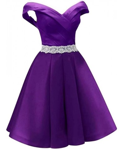 Off Shoulder Homecoming Prom Dress Bead Sash Formal Evening Dress Party Cocktail Dress Short Style2-purple $34.56 Dresses