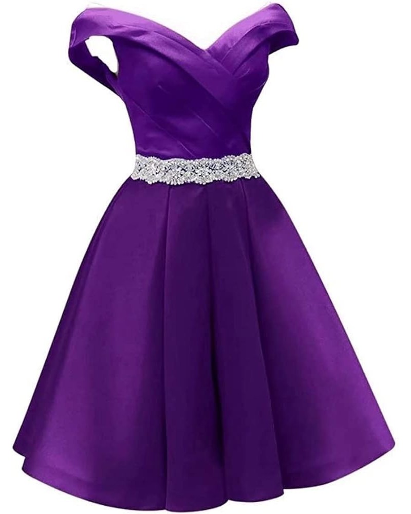 Off Shoulder Homecoming Prom Dress Bead Sash Formal Evening Dress Party Cocktail Dress Short Style2-purple $34.56 Dresses