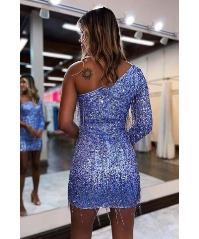 One Shoulder Homecoming Dresses with Sleeves Tight Short Prom Dress for Teens Sequin Cocktail Party Gown Champagne $26.46 Dre...