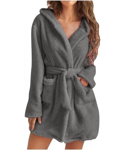Fuzzy Robe for Women Plush Cozy Bathrobe Solid Color Bath Robes Knee Length Soft Winter Warm Robes With Pockets Robes for Wom...