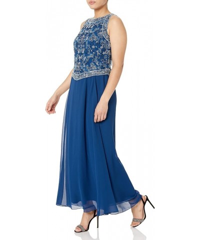 Women's Petite Long Beaded V Trim Detail Gown with Scarf Cobalt/Multi $58.52 Dresses