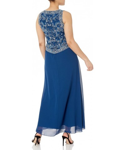 Women's Petite Long Beaded V Trim Detail Gown with Scarf Cobalt/Multi $58.52 Dresses