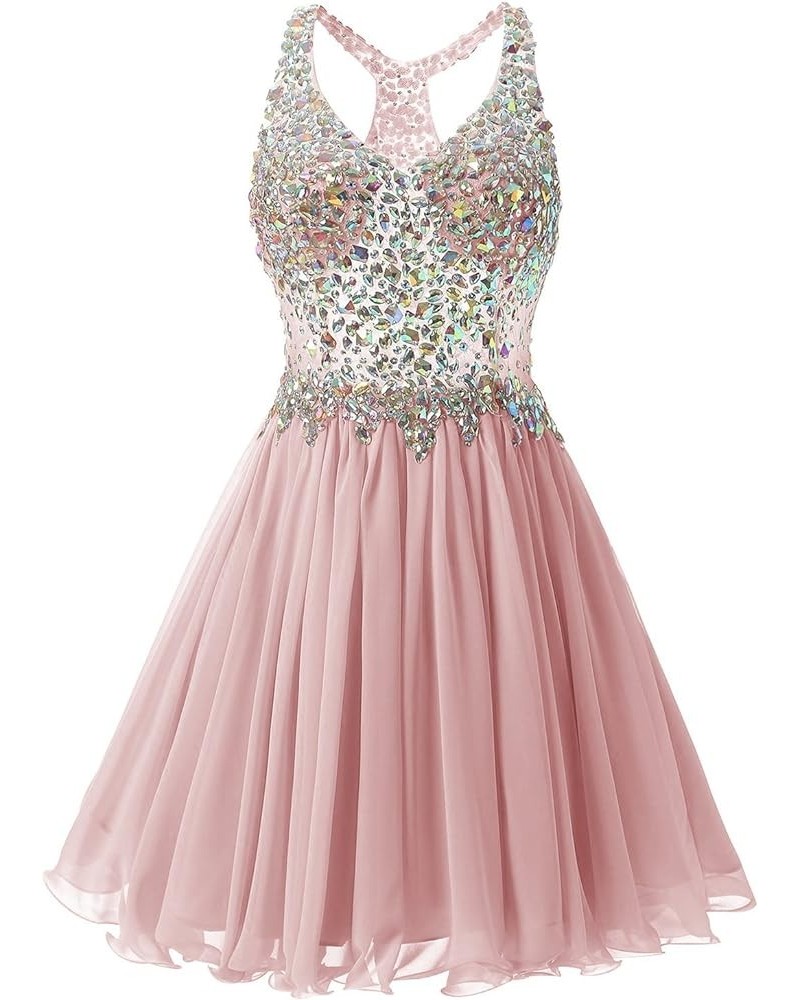 Women's Beaded Chiffon Homecoming Dresses Short Prom Gown 2024 Cocktail Party Dress Blush $34.04 Dresses