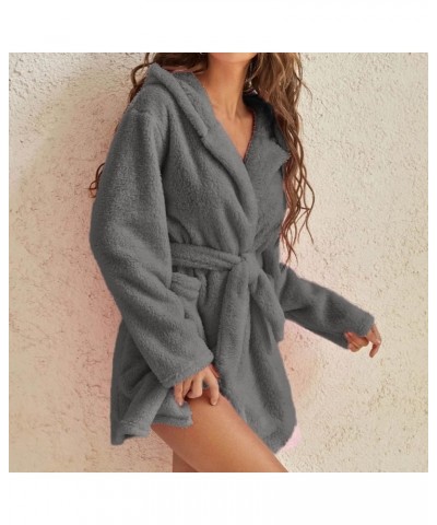 Fuzzy Robe for Women Plush Cozy Bathrobe Solid Color Bath Robes Knee Length Soft Winter Warm Robes With Pockets Robes for Wom...