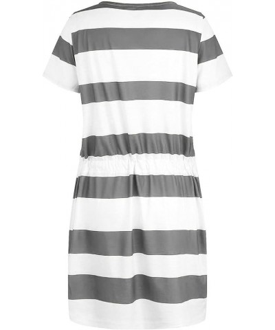 Sundresses for Women,2024 Summer Casual Loose Sling V Neck Mini Dress,Trendy Striped Drawstring T Shirt Dress with Pockets F-...