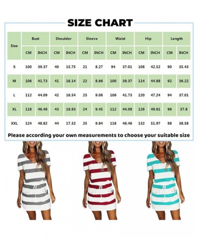 Sundresses for Women,2024 Summer Casual Loose Sling V Neck Mini Dress,Trendy Striped Drawstring T Shirt Dress with Pockets F-...