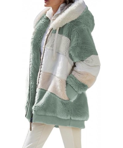 Womens Contrasting Lamb Wool Padded Coat Autumn and Winter Loose Plush Multicolor Hooded Jacket Women Multicolor,green $24.04...