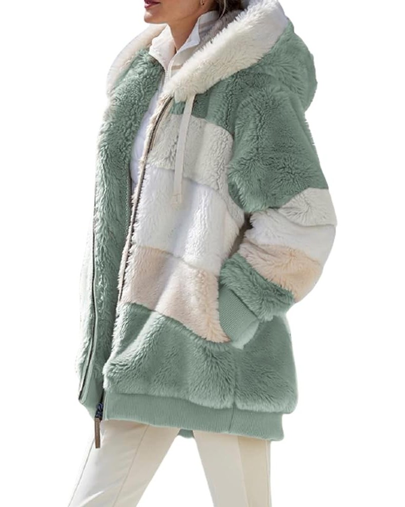 Womens Contrasting Lamb Wool Padded Coat Autumn and Winter Loose Plush Multicolor Hooded Jacket Women Multicolor,green $24.04...