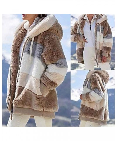 Womens Contrasting Lamb Wool Padded Coat Autumn and Winter Loose Plush Multicolor Hooded Jacket Women Multicolor,green $24.04...