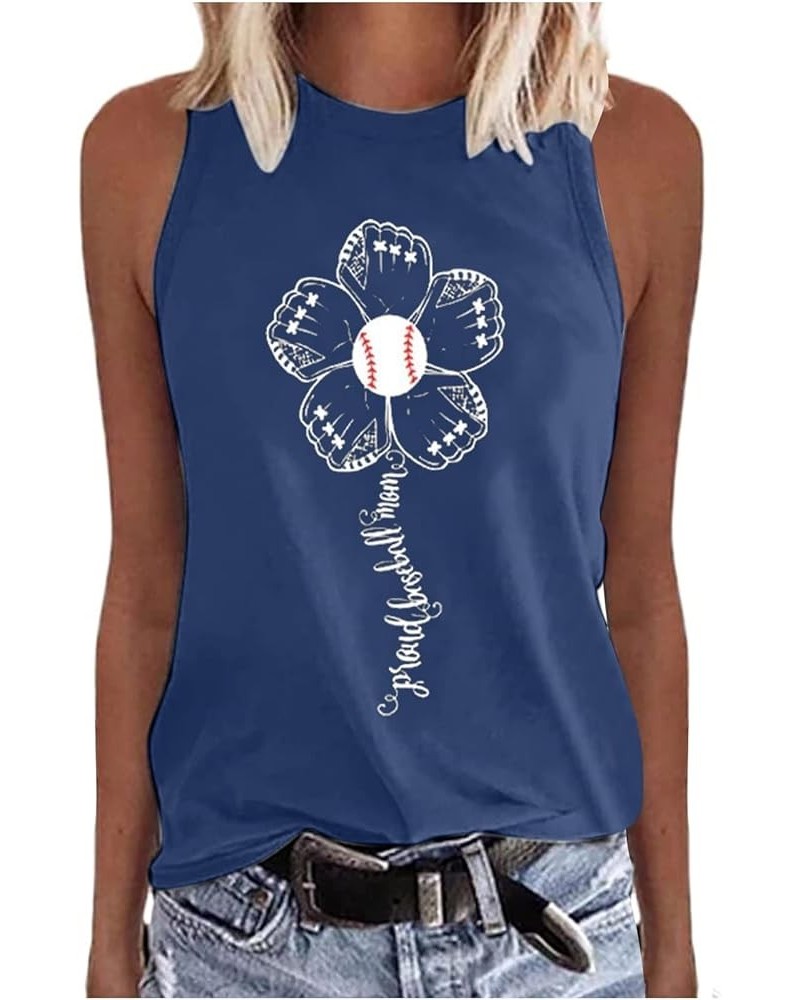 Baseball Mom Tank Tops Womens Summer Crewneck Sleeveless Mama Shirts Baseball+Glove Print T-Shirt Navy 8 $7.15 Tanks