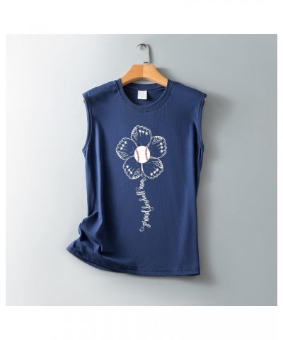 Baseball Mom Tank Tops Womens Summer Crewneck Sleeveless Mama Shirts Baseball+Glove Print T-Shirt Navy 8 $7.15 Tanks