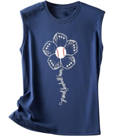 Baseball Mom Tank Tops Womens Summer Crewneck Sleeveless Mama Shirts Baseball+Glove Print T-Shirt Navy 8 $7.15 Tanks