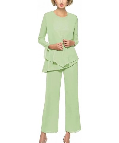 Chiffon 3 Pieces Mother of The Bride Pants Suits for Wedding Long Sleeves Evening Gown with Jacket Outfit Set Sage Green $27....