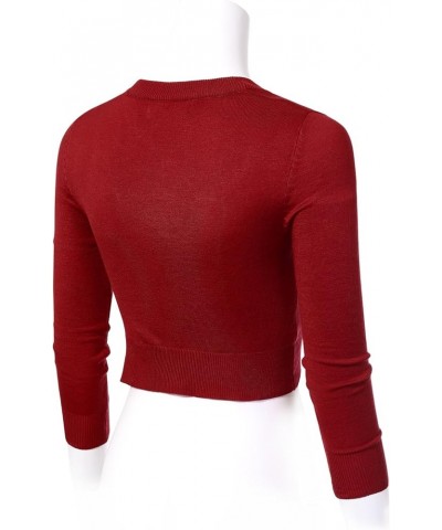 Women's Solid Button Down 3/4 Sleeve Cropped Bolero Cardigans (S-4XL) Red $18.47 Sweaters