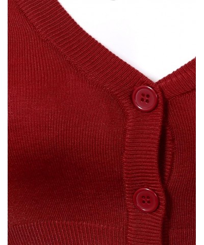 Women's Solid Button Down 3/4 Sleeve Cropped Bolero Cardigans (S-4XL) Red $18.47 Sweaters