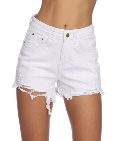 Women's Juniors Denim Shorts Summer Stretchy Frayed Raw Hem Distressed Jeans Shorts White $8.84 Shorts