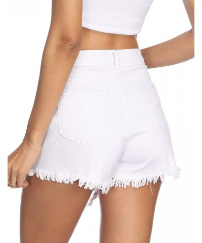 Women's Juniors Denim Shorts Summer Stretchy Frayed Raw Hem Distressed Jeans Shorts White $8.84 Shorts