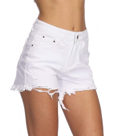 Women's Juniors Denim Shorts Summer Stretchy Frayed Raw Hem Distressed Jeans Shorts White $8.84 Shorts