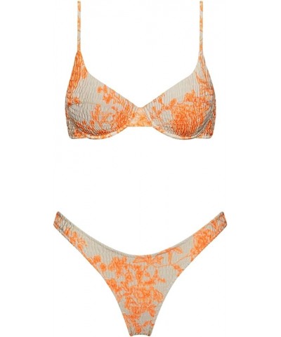 Women's Push Up Swimsuit Triangle Bikini Elastic Smocked Ruched Two Piece Bathing Suit Orange1 $19.75 Swimsuits