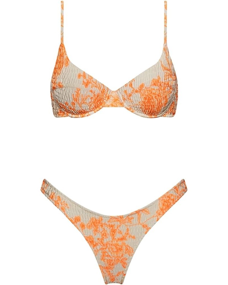 Women's Push Up Swimsuit Triangle Bikini Elastic Smocked Ruched Two Piece Bathing Suit Orange1 $19.75 Swimsuits