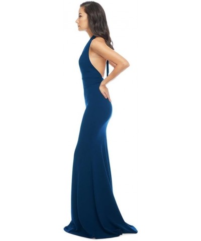 Women's Camden Deep Plunge Neckline Halter Bodycon Maxi Dress Peacock Blue $62.42 Dresses